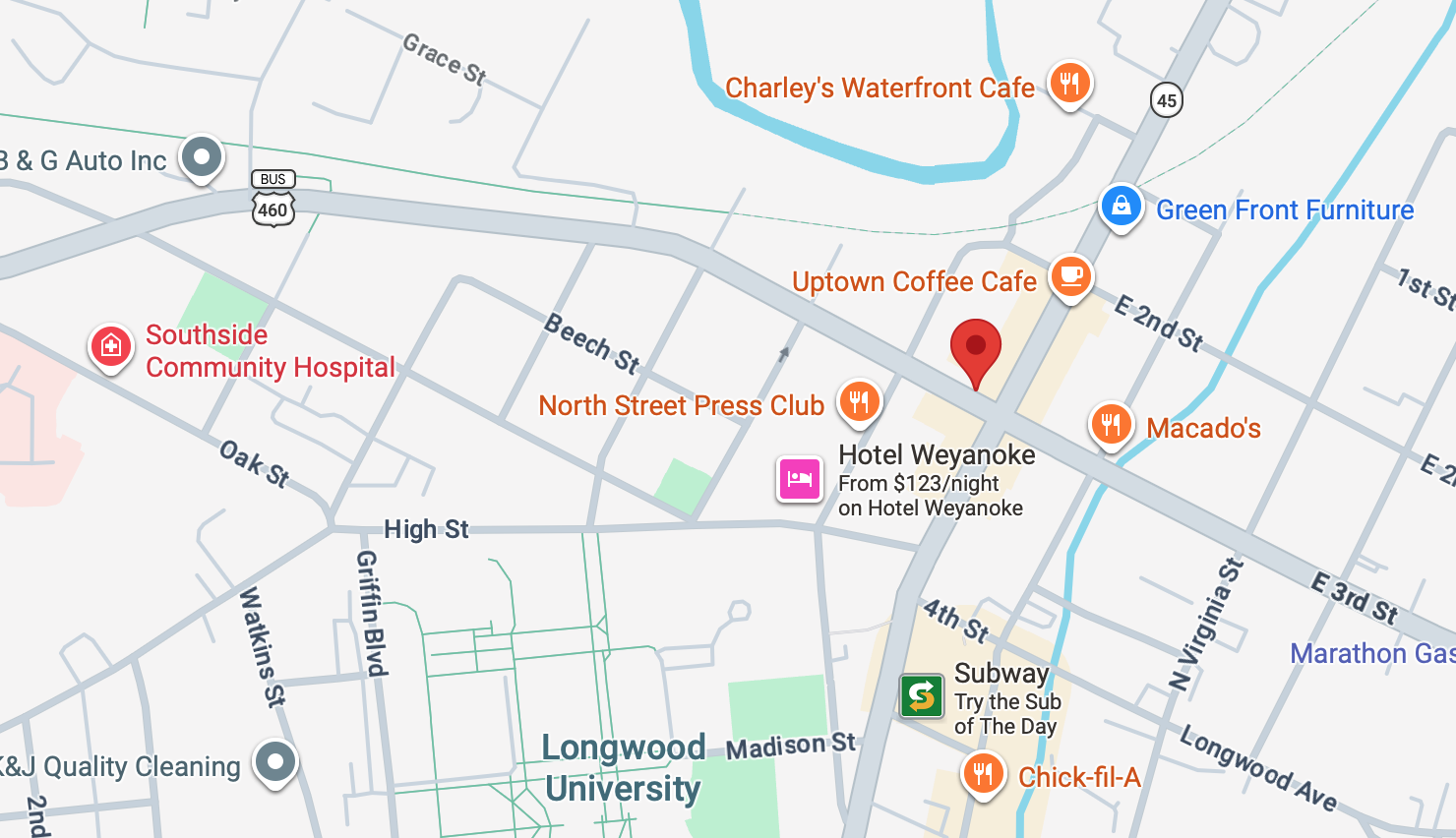 Map to The Hidden Talent 201 - 201 N Main St, Farmville, VA